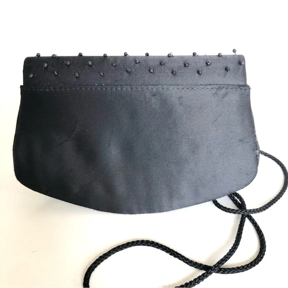 La Regale Vintage Clutch Black Beaded Satin Purse